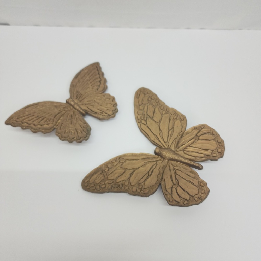 Vintage 1971 HOMCO Butterfly Wall Plaques Set T7040 T7041 Gold MCM USA